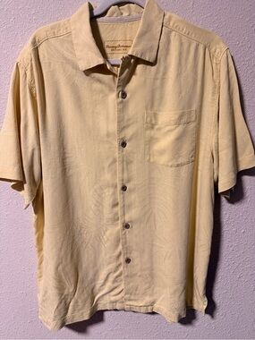 Tommy Bahama Pale Yellow Short-Sleeve Button-Down Camp Shirt Size Medium